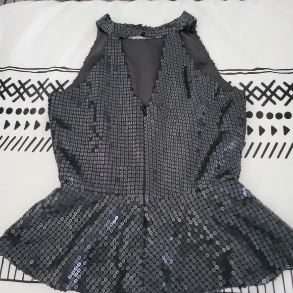 Guess by Marciano Women's Sequin Black Peplum Top Size  XS - Picture 2 of 10